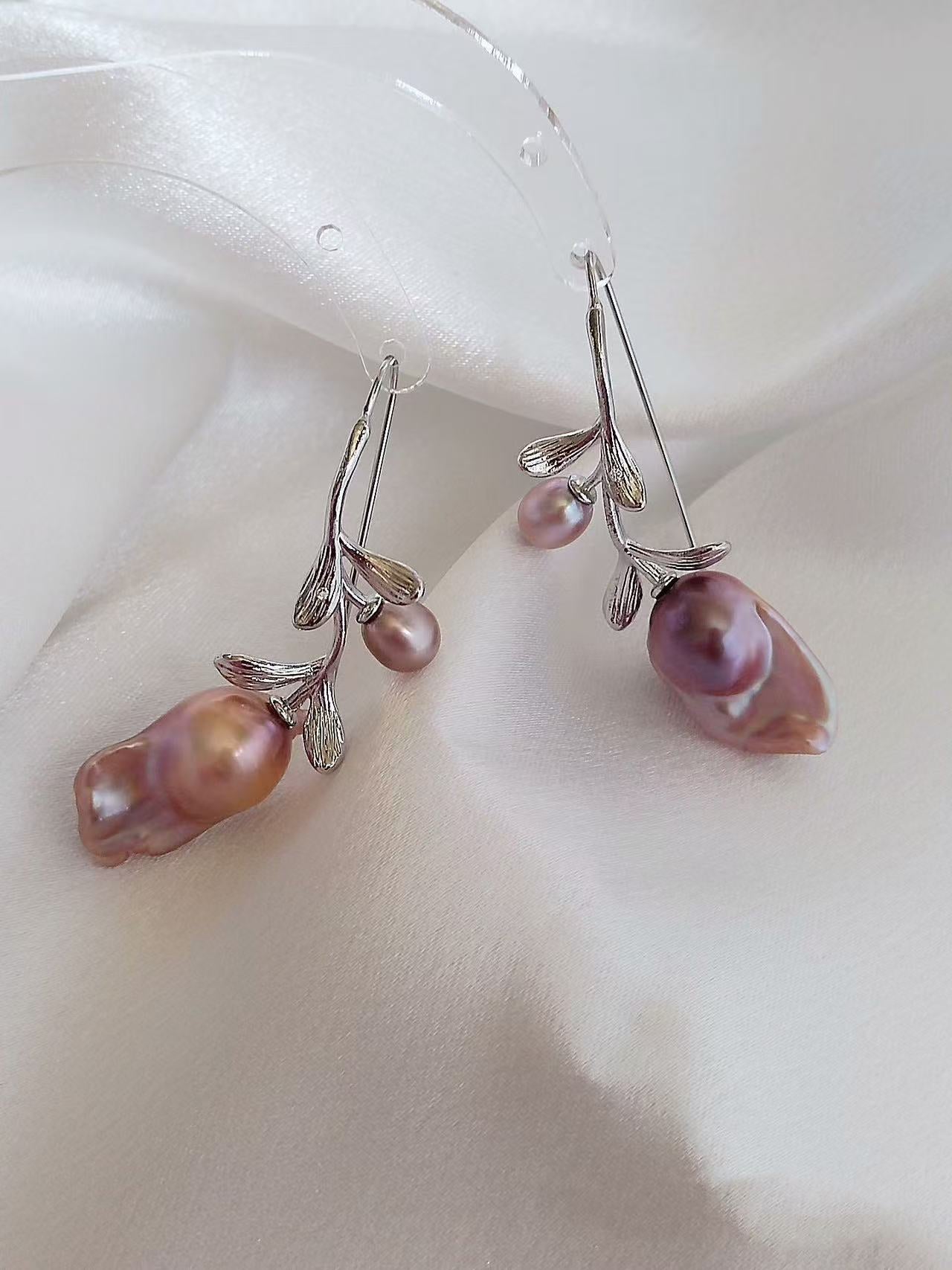 ‘Roses and Sunsets’ Design Large Nucleus Baroque Art Earrings