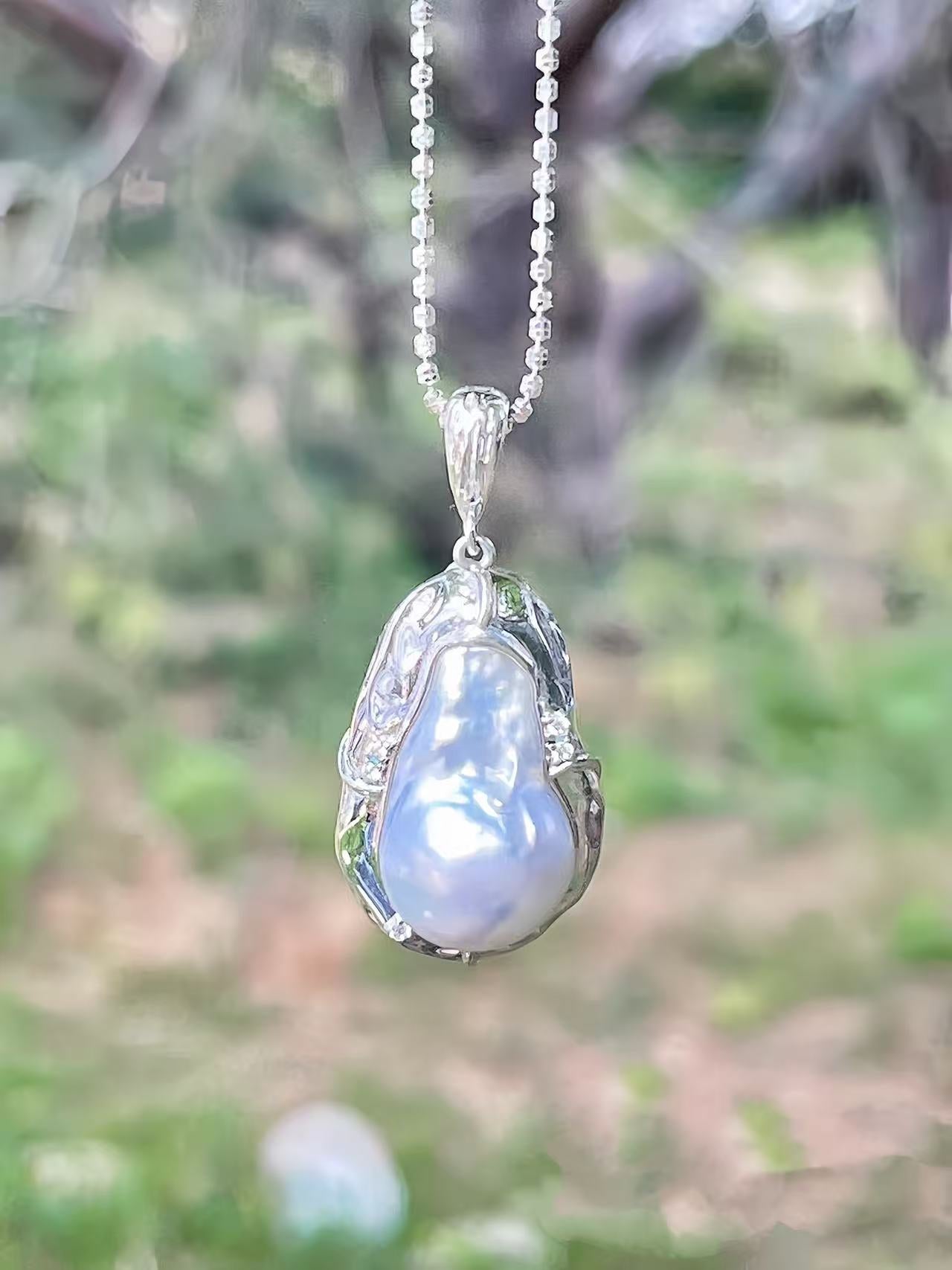 ‘Sanctum Mare’ Rare Glacier Blue Australian White Baroque Pearl Necklace