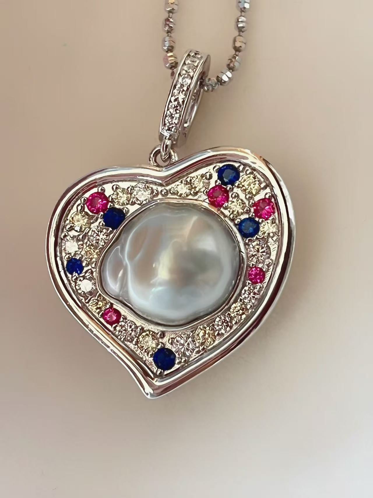 ‘Sanctum Mare’ Rare Glacier Blue Australian White Baroque Pearl Necklace