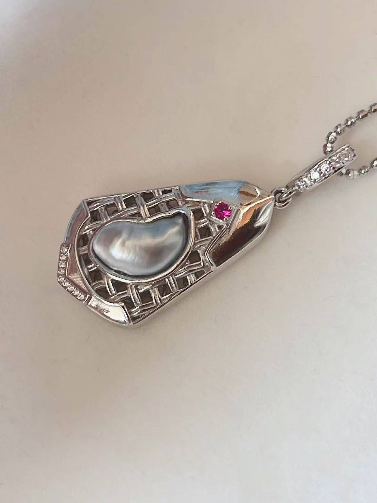 ‘Sanctum Mare’ Rare Glacier Blue Australian White Baroque Pearl Necklace