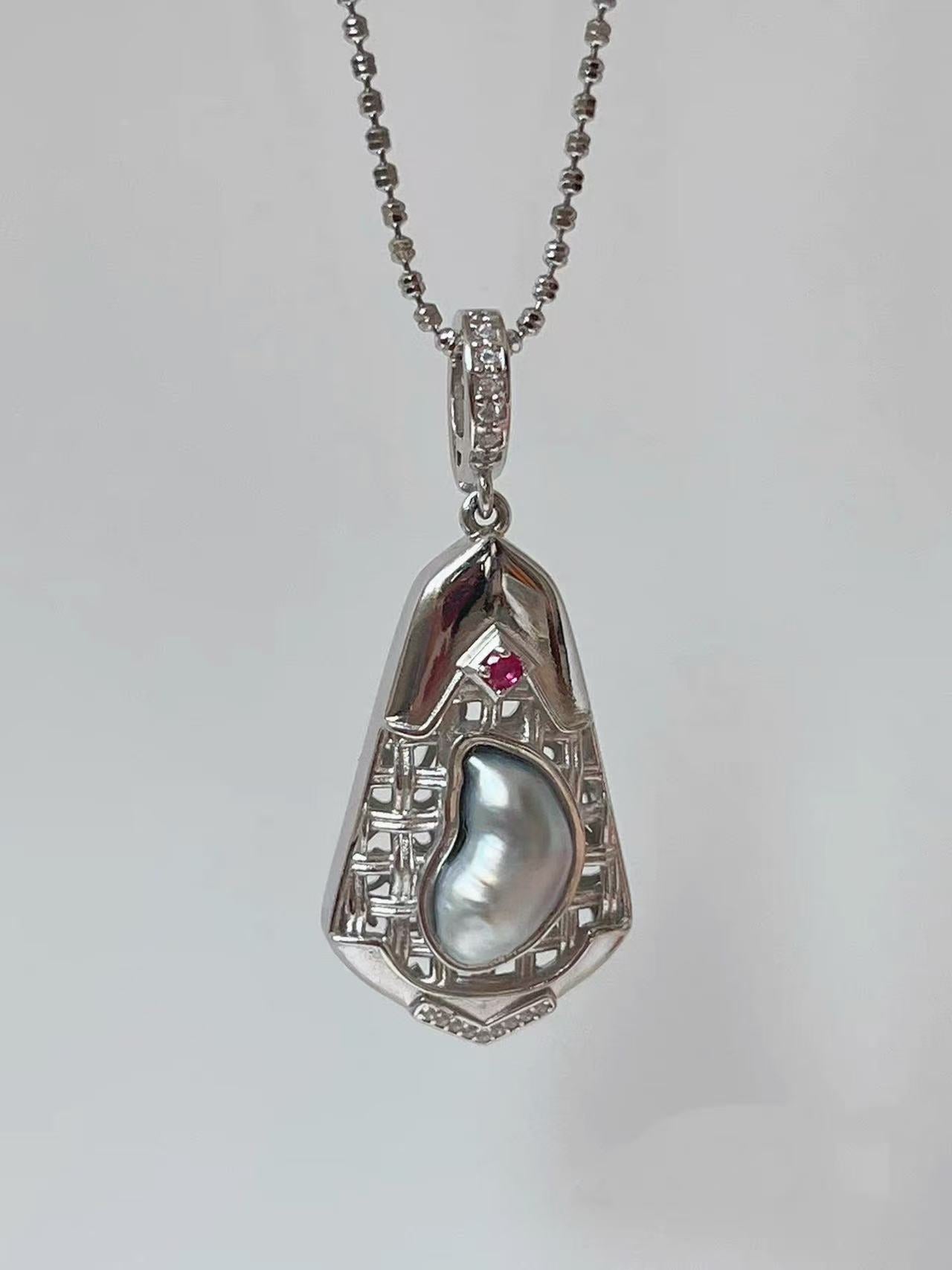 ‘Sanctum Mare’ Rare Glacier Blue Australian White Baroque Pearl Necklace