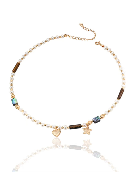 '‘Magic Night Voyage’' purple and green mother-of-pearl aurora beads and pearls necklace