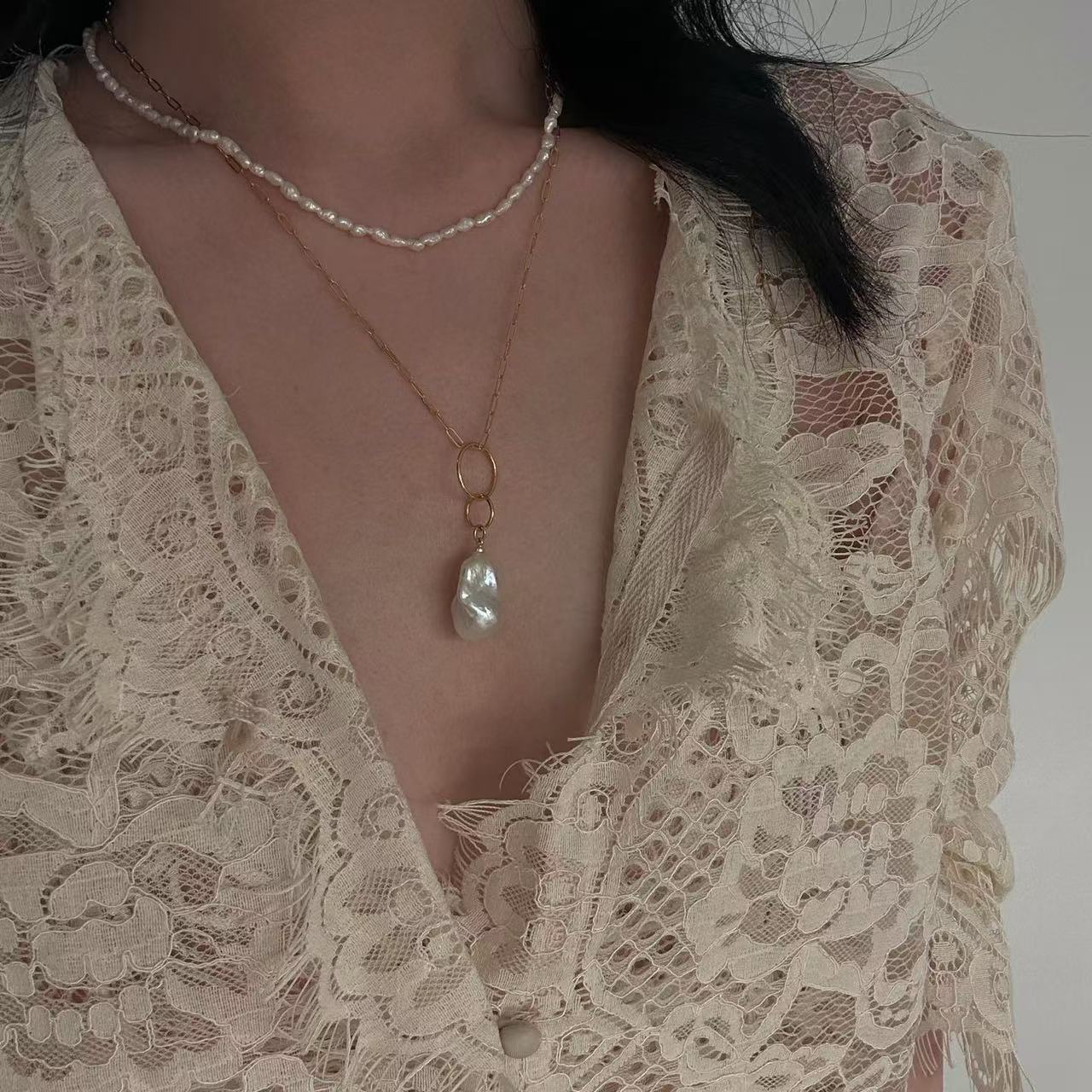 ‘Moonlight and Planetary Rings’ Warm White Baroque Pendant