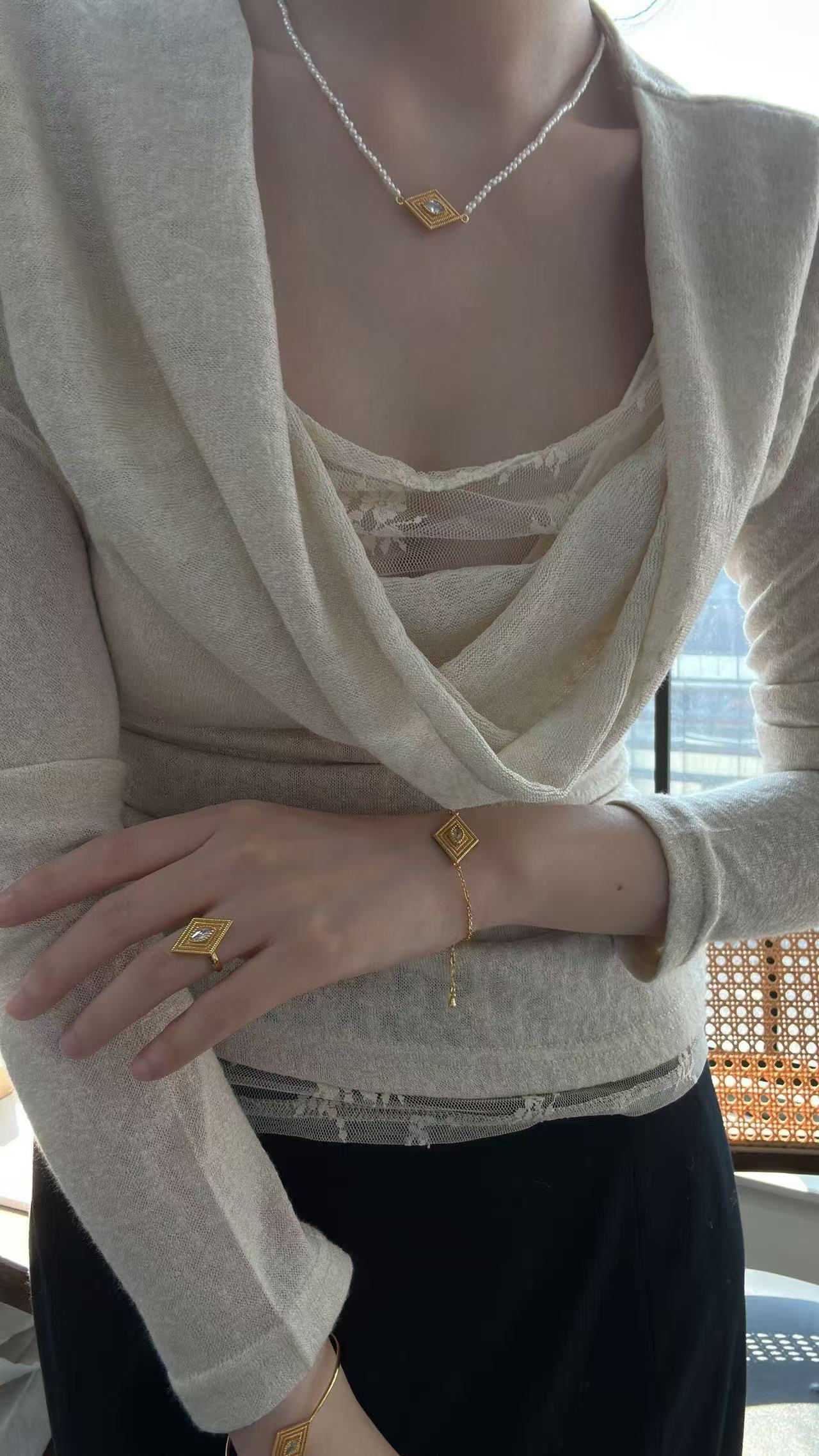 Golden ‘Greek Eyes’ Bracelet, Earrings and Necklace Set