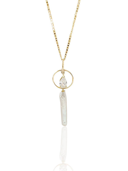 ‘Milky Way and Starlight’ Silver Needle Baroque Pearl & Teardrop Diamond Pendant