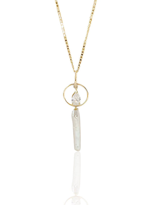‘Milky Way and Starlight’ Silver Needle Baroque Pearl & Teardrop Diamond Pendant