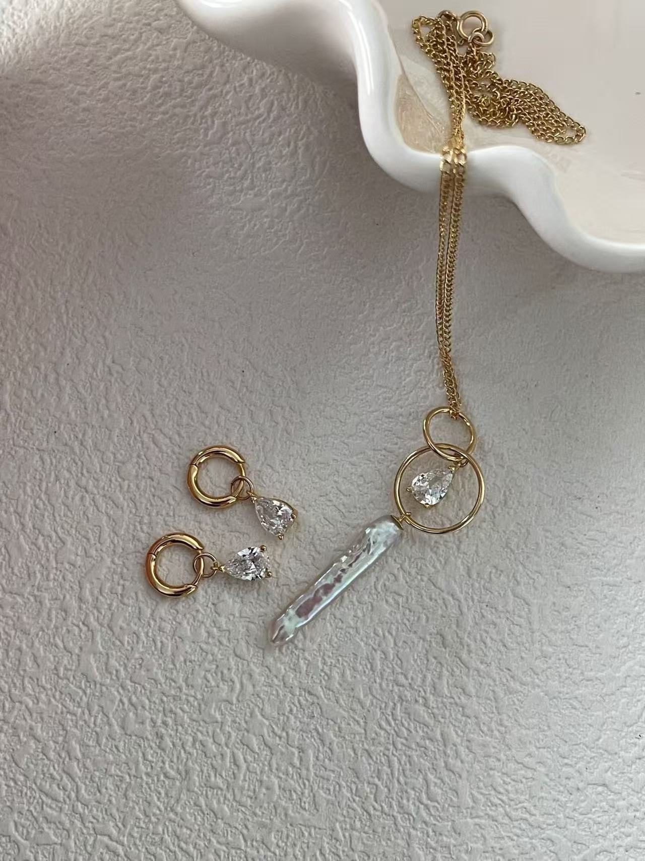 ‘Milky Way and Starlight’ Silver Needle Baroque Pearl & Teardrop Diamond Pendant