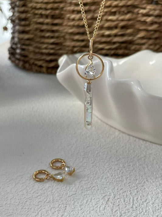 ‘Milky Way and Starlight’ Silver Needle Baroque Pearl & Teardrop Diamond Pendant