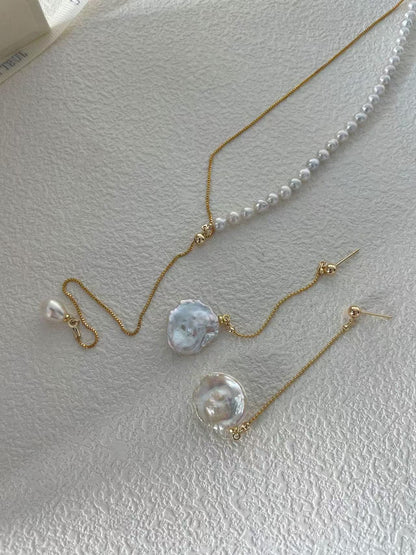Petal pearl long earrings