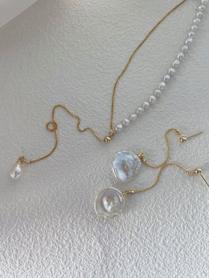 Petal pearl long earrings