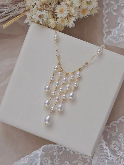 Fairy tassel hand-woven mirror-luster freshwater pearl necklace