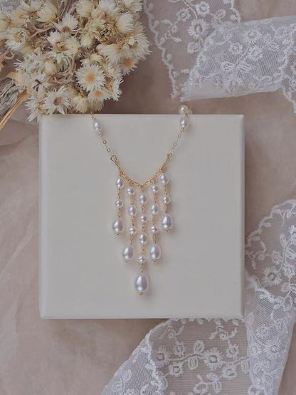 Fairy tassel hand-woven mirror-luster freshwater pearl necklace