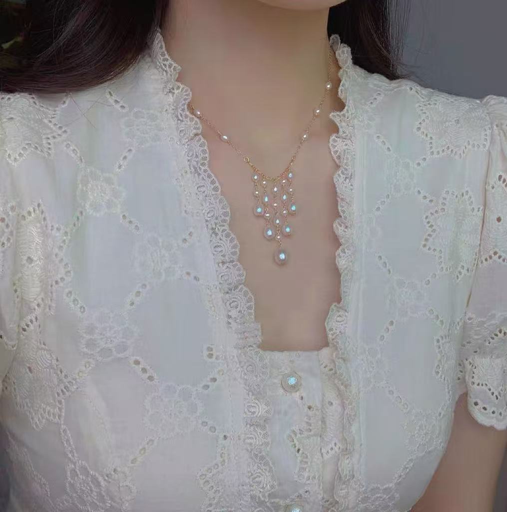 Fairy tassel hand-woven mirror-luster freshwater pearl necklace