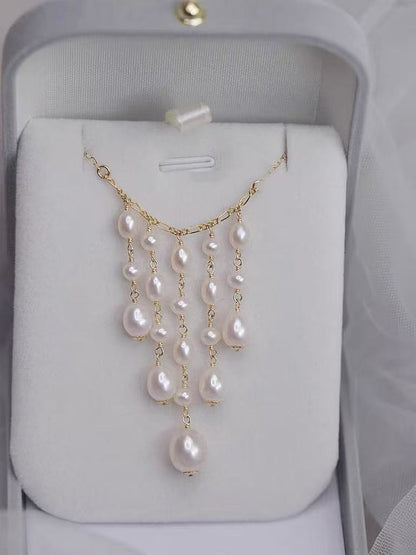 Fairy tassel hand-woven mirror-luster freshwater pearl necklace