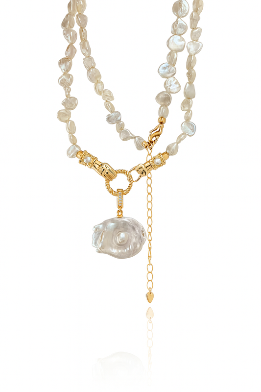“The Golden Oath” Sun Eye Baroque and Keshi Pearl Necklace
