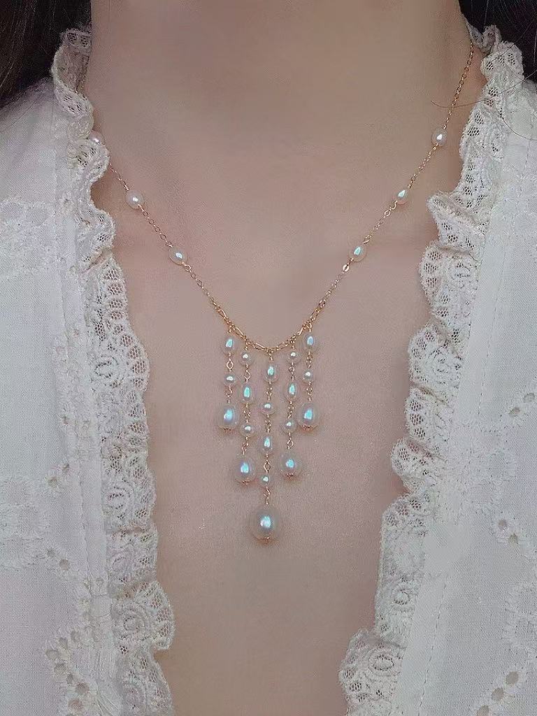 Fairy tassel hand-woven mirror-luster freshwater pearl necklace