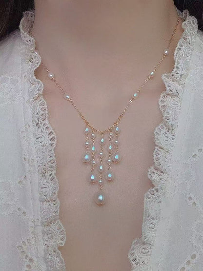 Fairy tassel hand-woven mirror-luster freshwater pearl necklace