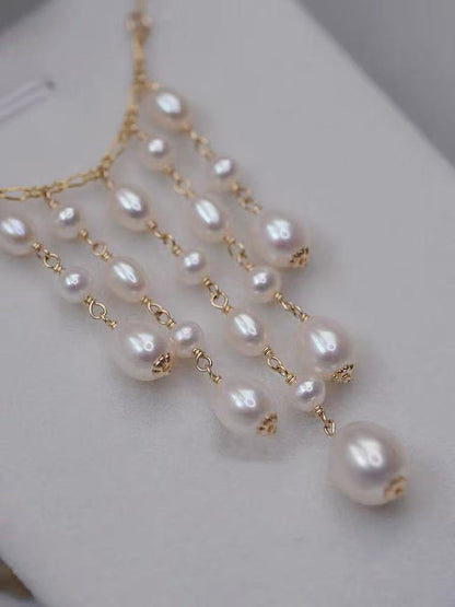 Fairy tassel hand-woven mirror-luster freshwater pearl necklace