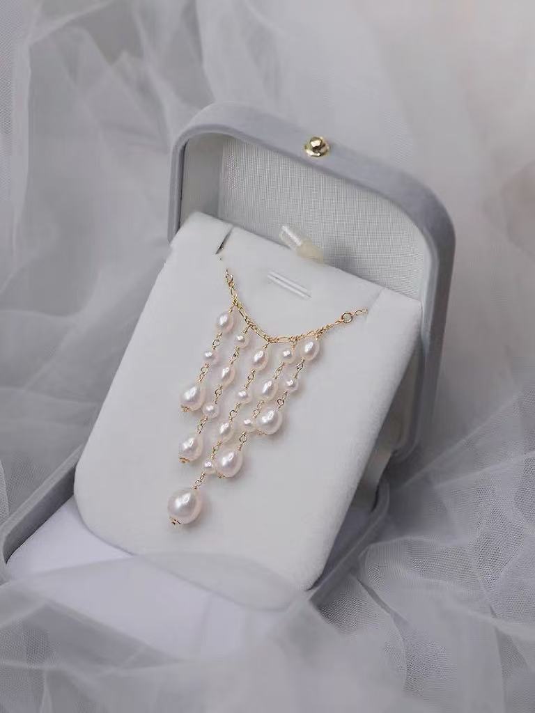 Fairy tassel hand-woven mirror-luster freshwater pearl necklace