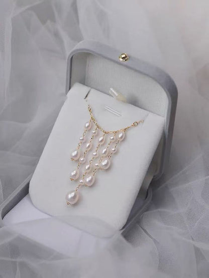 Fairy tassel hand-woven mirror-luster freshwater pearl necklace