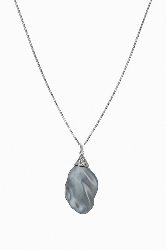 ‘Fishtail Hat’ grey-blue seawater baroque pearl pendant