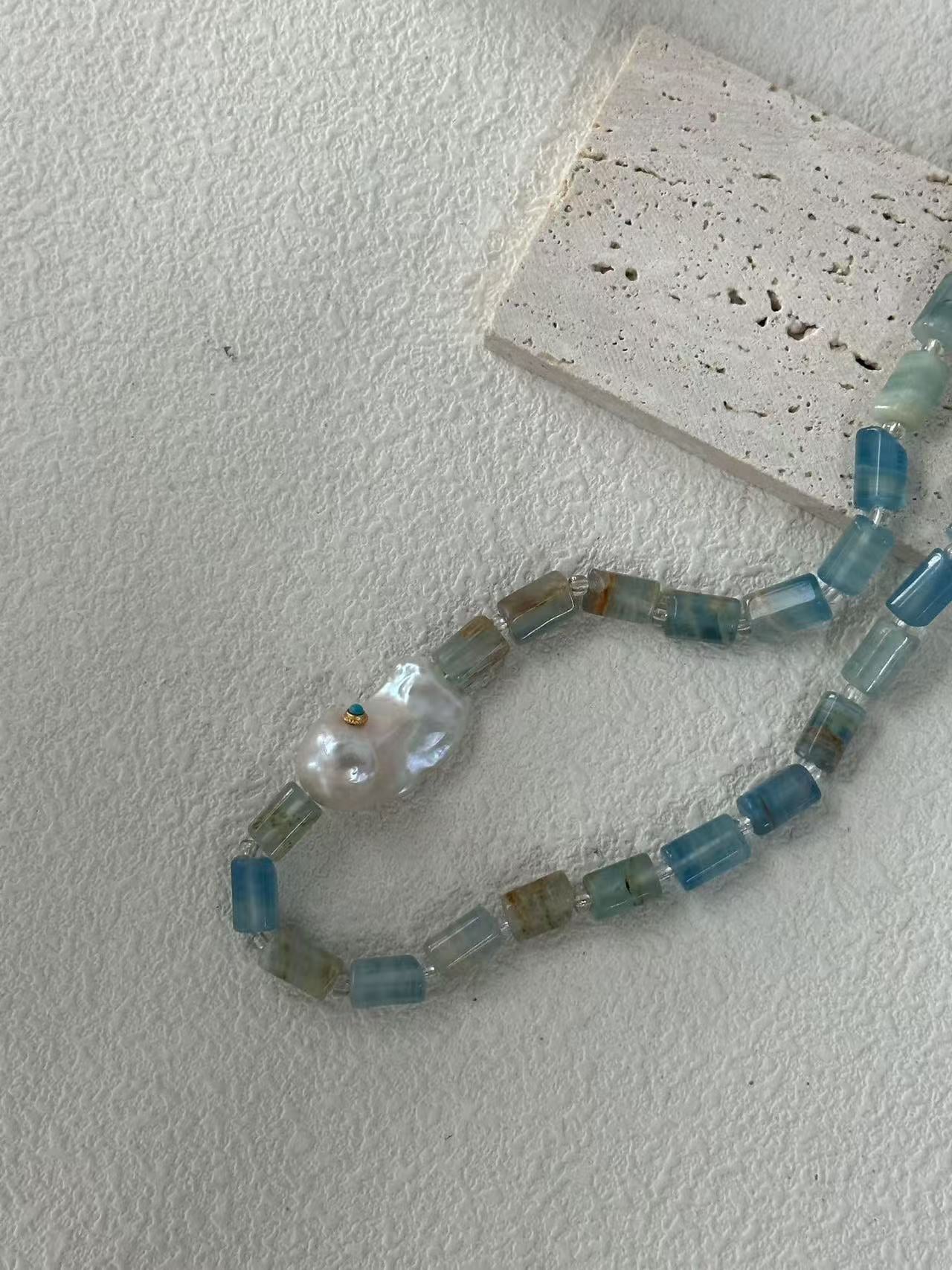 Blue Eye Turquoise Crystal Baroque Necklace