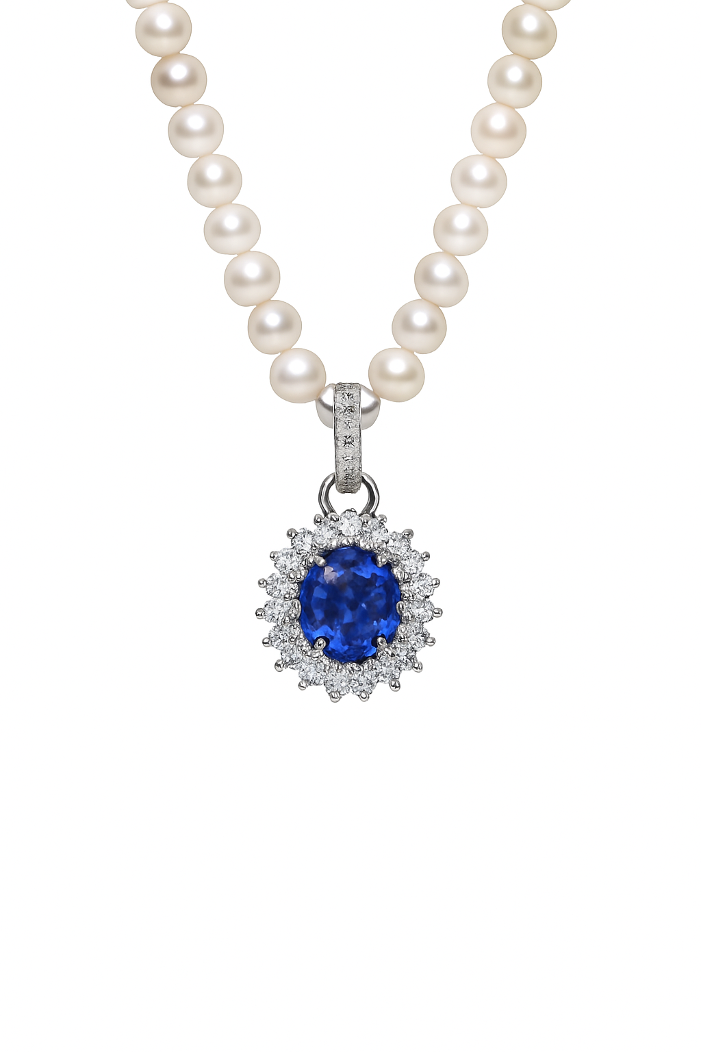 Cultivated Sapphire & Freshwater Pearl Cornflower Necklace