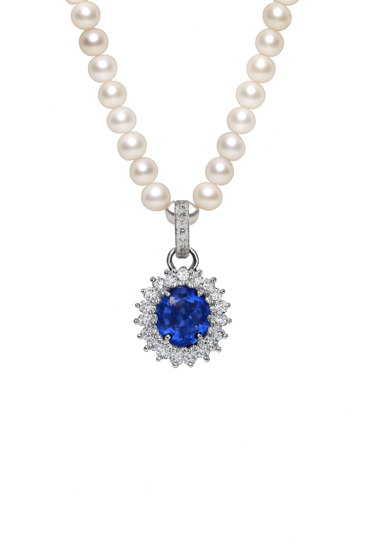Cultivated Sapphire & Freshwater Pearl Cornflower Necklace