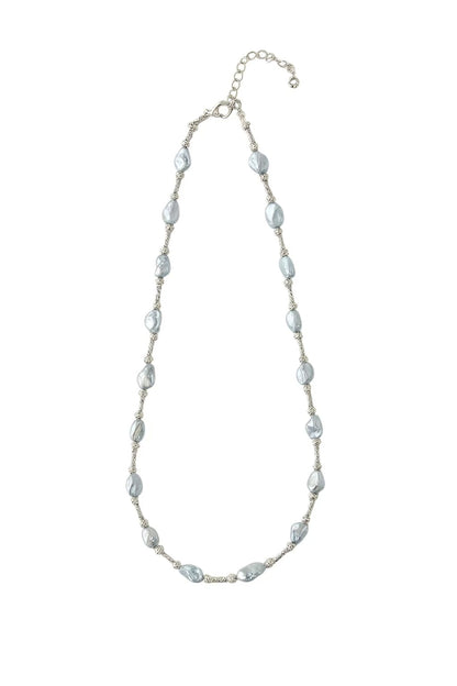 Silver and Blue Flow・Natural Keshi Pearl Silver Knot Necklace