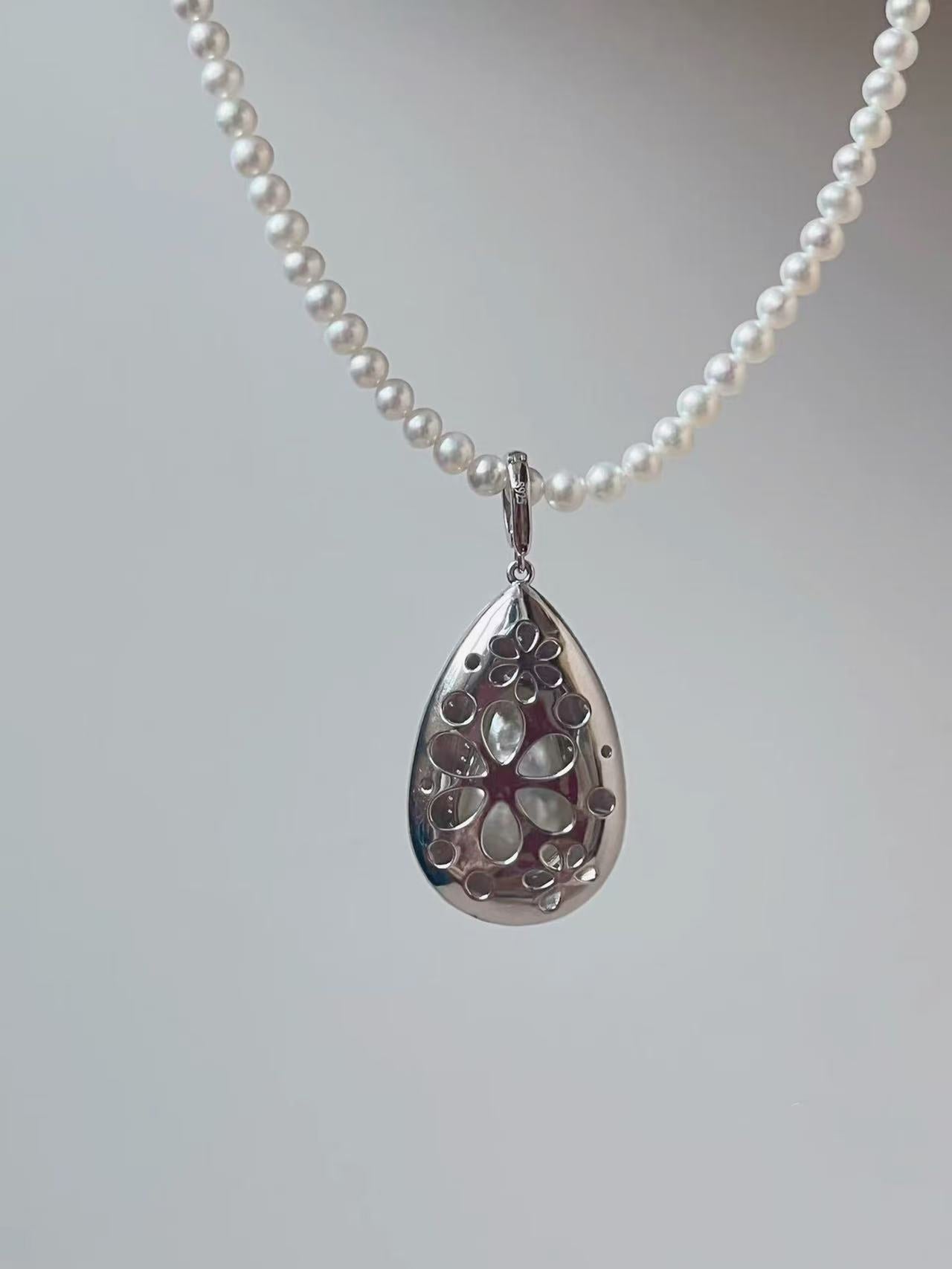 ‘Sanctum Mare’ Rare Glacier Blue Australian White Baroque Pearl Necklace