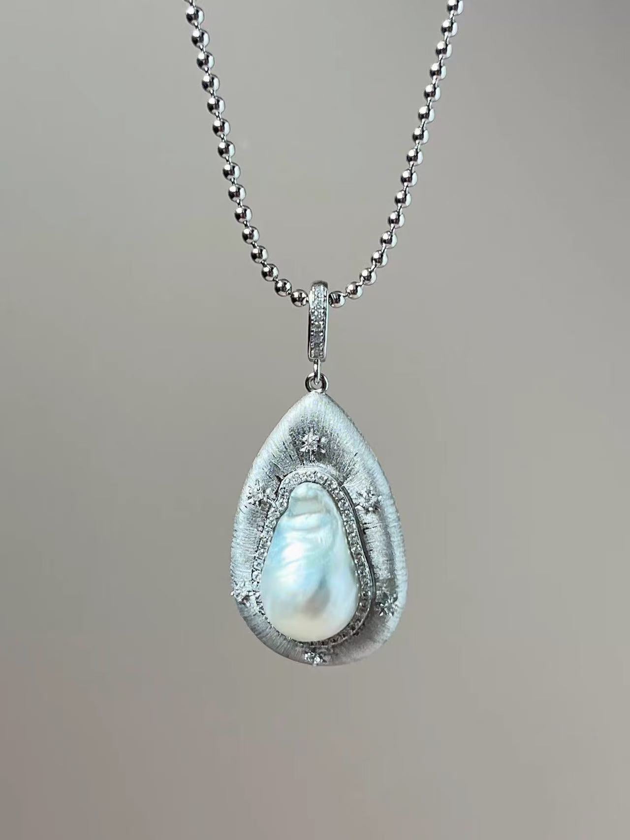 ‘Sanctum Mare’ Rare Glacier Blue Australian White Baroque Pearl Necklace