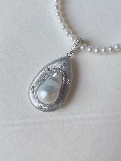 ‘Sanctum Mare’ Rare Glacier Blue Australian White Baroque Pearl Necklace