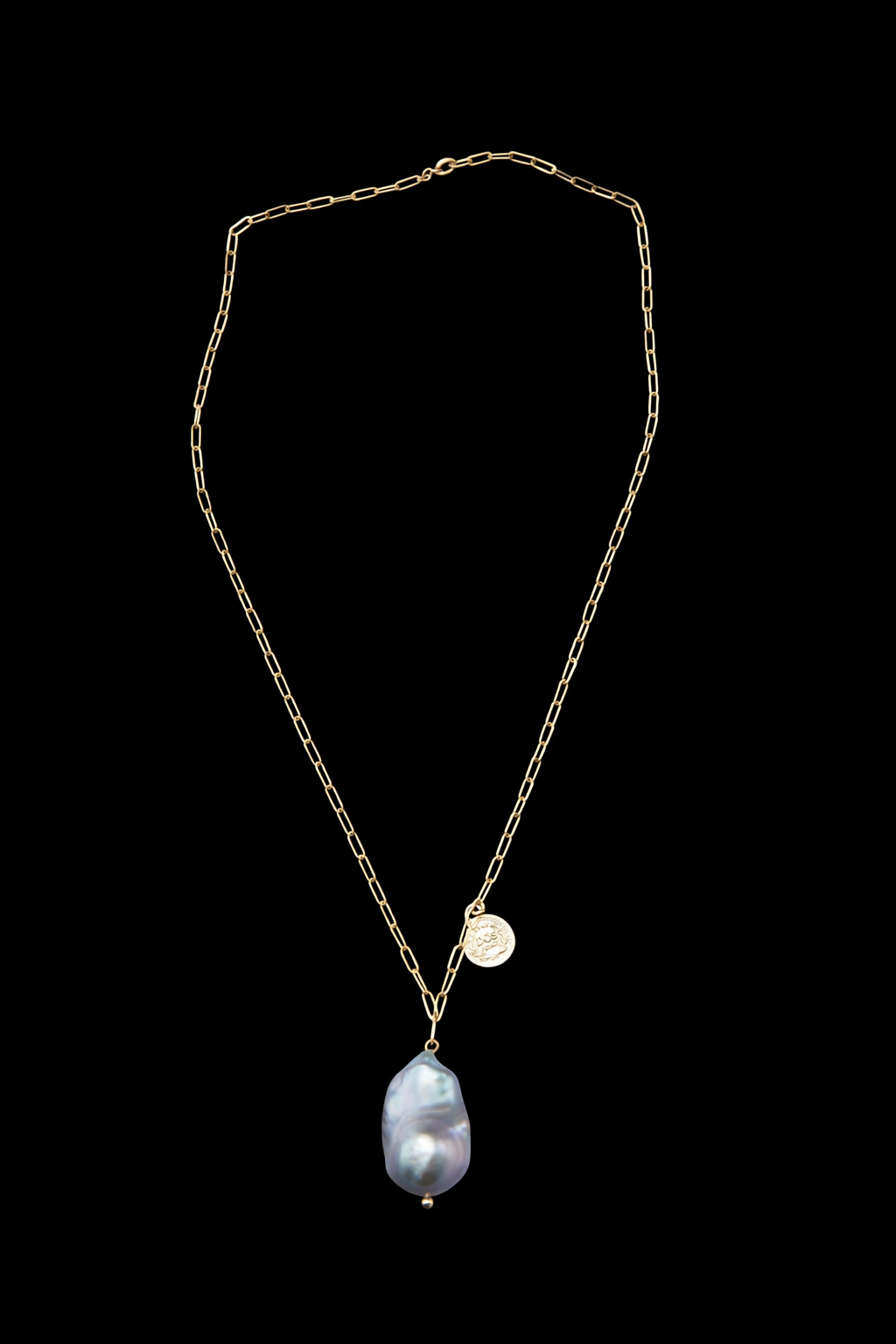 Blue-Blooded Baroque Natural Pearl Gold-Plated Silver Roman Pendant