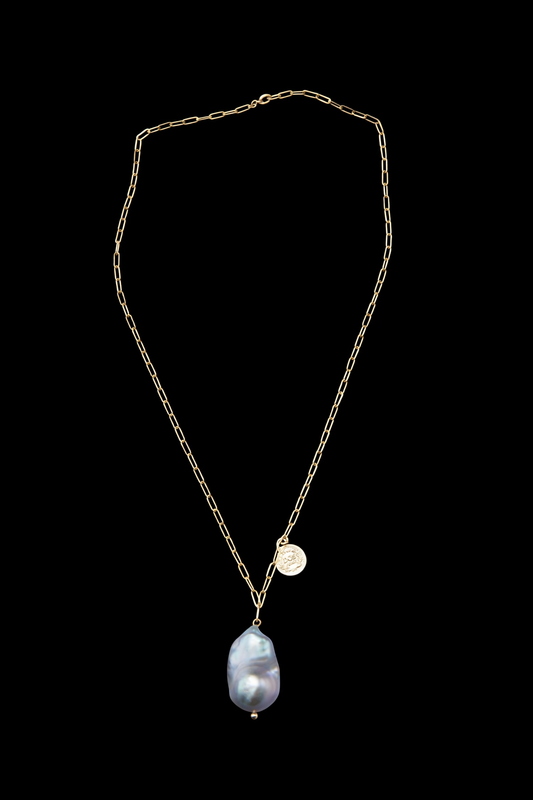 Blue-Blooded Baroque Natural Pearl Gold-Plated Silver Roman Pendant
