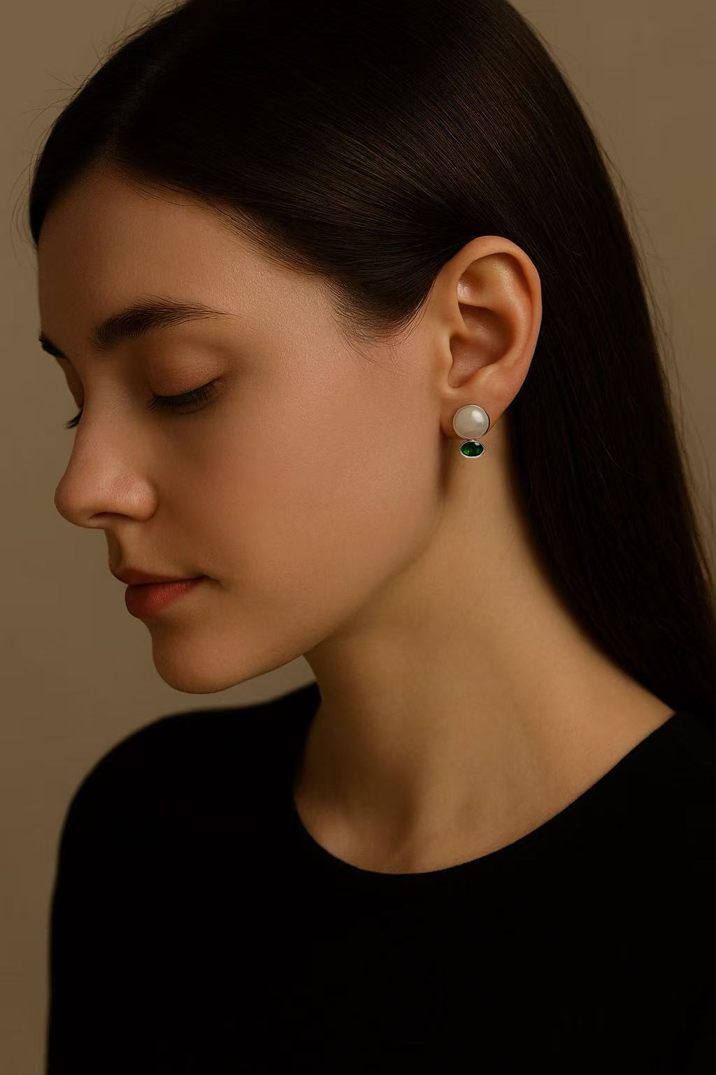 ‘Dual Lumina’ Blue Blood Australian White Pearl & Ruby & Emerald AB Earrings