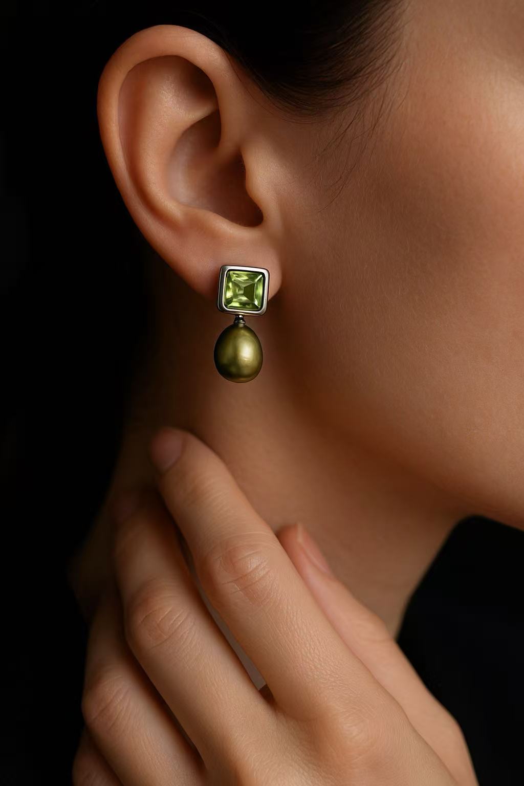 ‘Vineyard’ Natural Green Peridot & White Australian Opal Stud Earrings