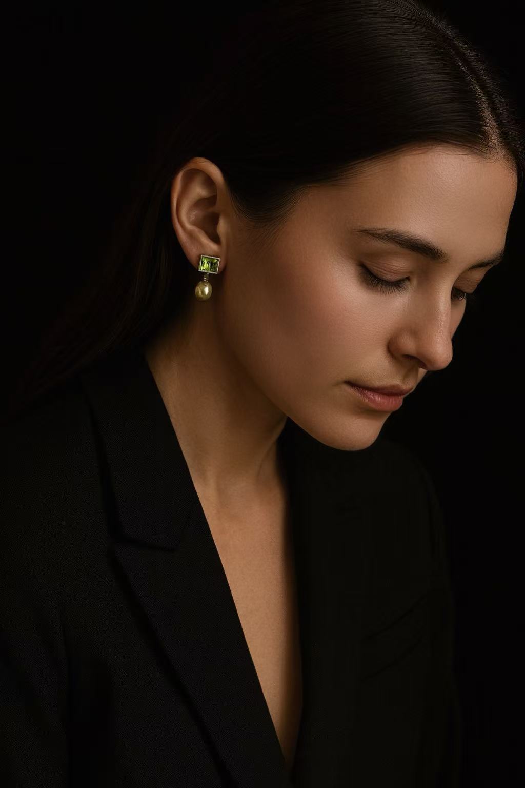 ‘Vineyard’ Natural Green Peridot & White Australian Opal Stud Earrings