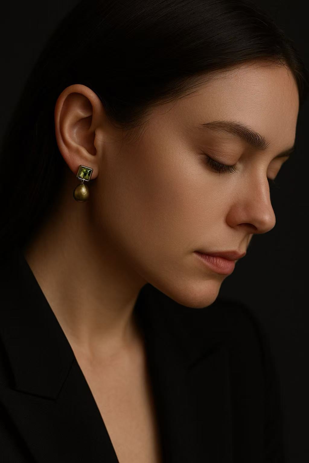 ‘Vineyard’ Natural Green Peridot & White Australian Opal Stud Earrings
