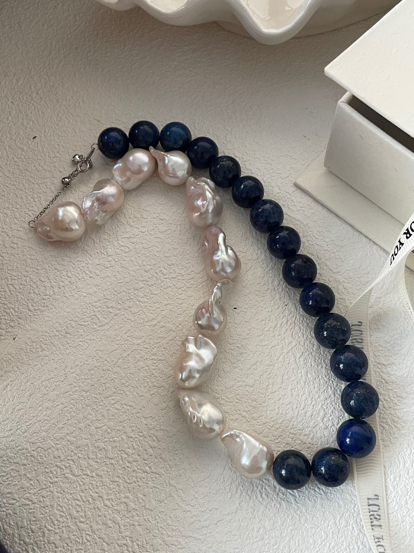 Lapis Lazuli Fishbone Baroque Necklace