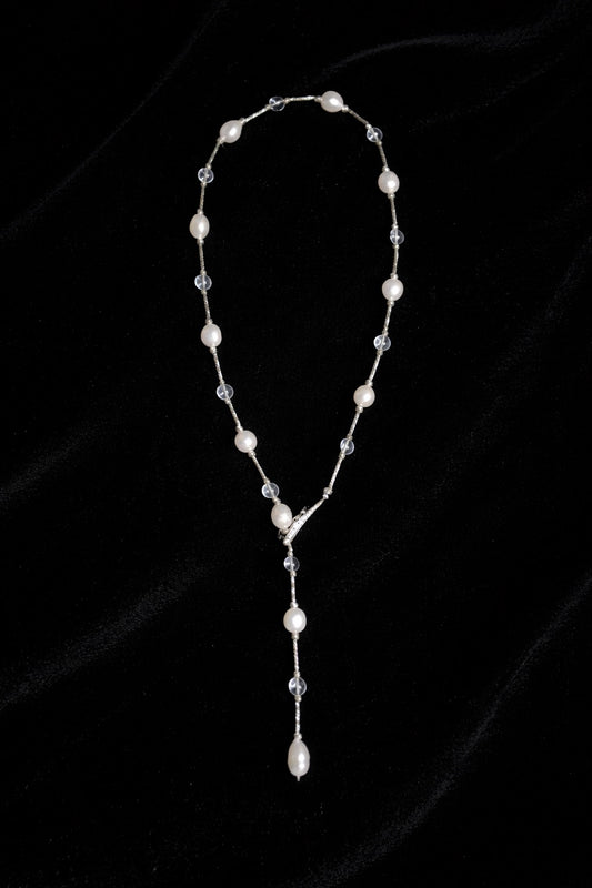 'Moonlit Stream' Freshwater Pearl & Clear Crystal Necklace
