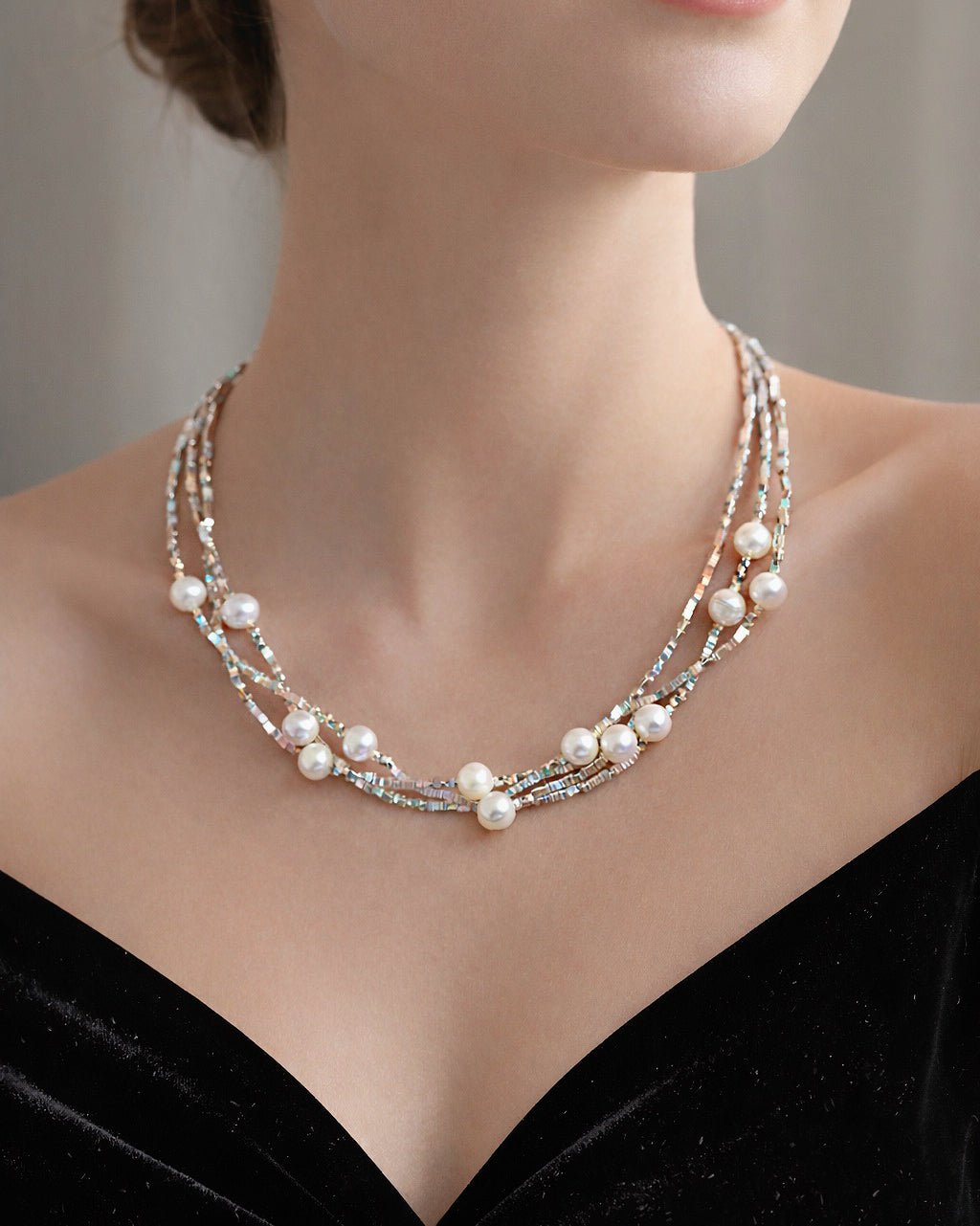 'Starlight’ Sterling Silver & Freshwater Pearl Tri-Layer Necklace