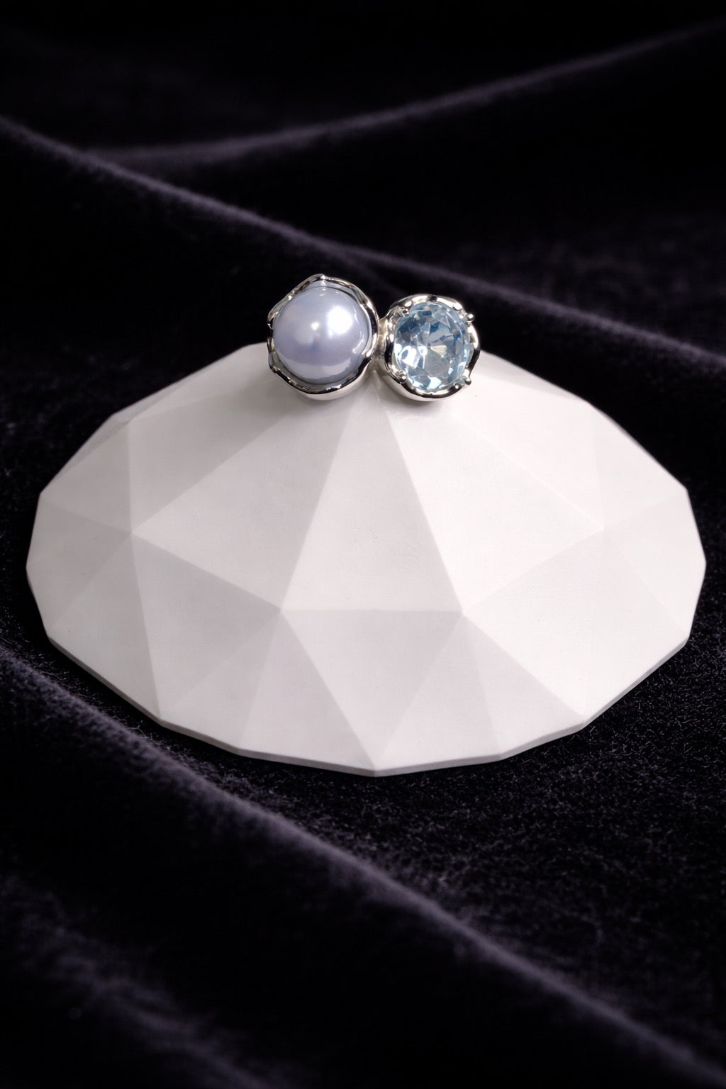 'Pure Encounter' Blue Blood Sea Water Australian White Pearl & Aquamarine Twin-Stone Ring