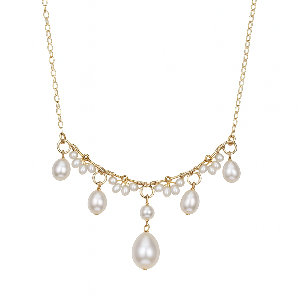 ‘Flowers and Alice’ Hand-woven Mirror-luster teardrop freshwater pearls necklace
