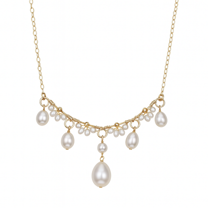 ‘Flowers and Alice’ Hand-woven Mirror-luster teardrop freshwater pearls necklace