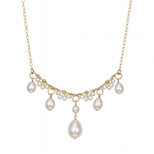 ‘Flowers and Alice’ Hand-woven Mirror-luster teardrop freshwater pearls necklace