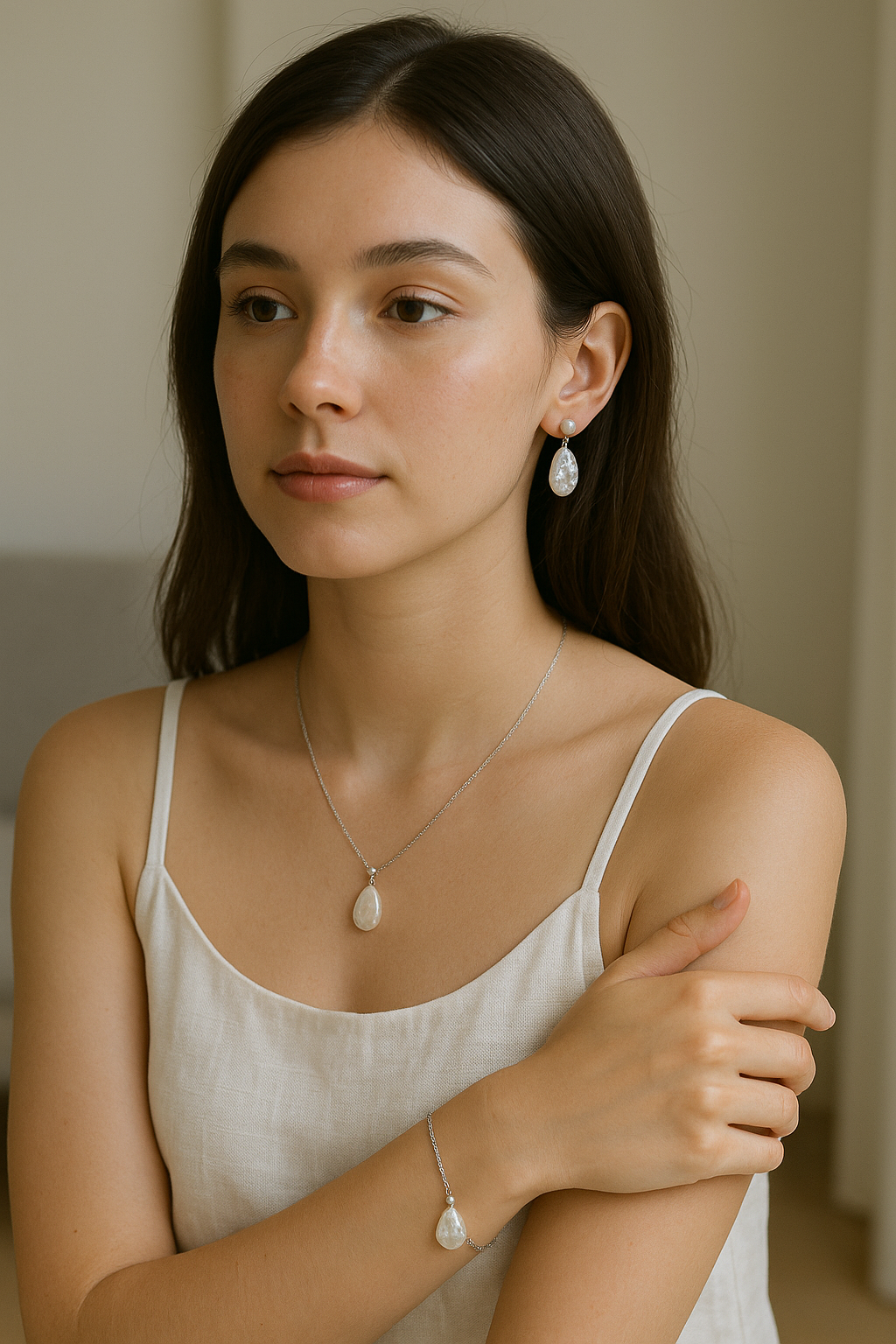 ‘Streams and Oceans’ Water Drop Flat Baroque Series Set (Earrings, Necklace, Bracelet)