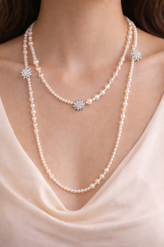 'Silver Daisy' Freshwater Pearl Sweater Chain