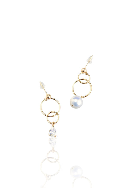 Milky Way Double ring pearl earrings