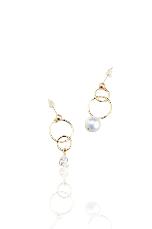 Milky Way Double ring pearl earrings