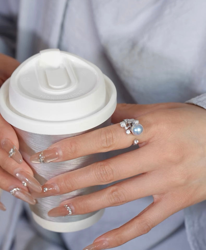 Blue Lily of the valley Akoya Pearl Ring